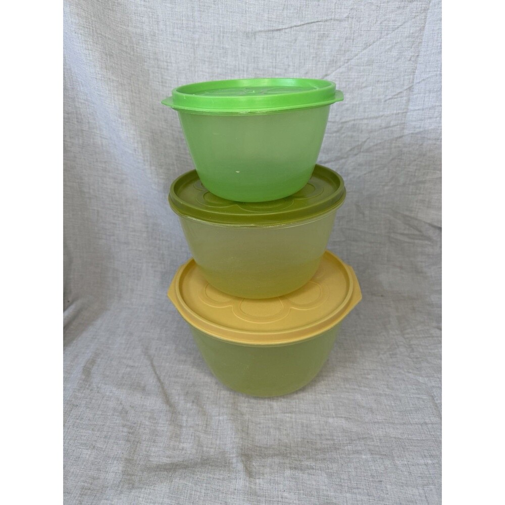 Vintage Rubbermaid Party Storage Nesting Bowls Set of 3 W/ Daisy Lids Containers
